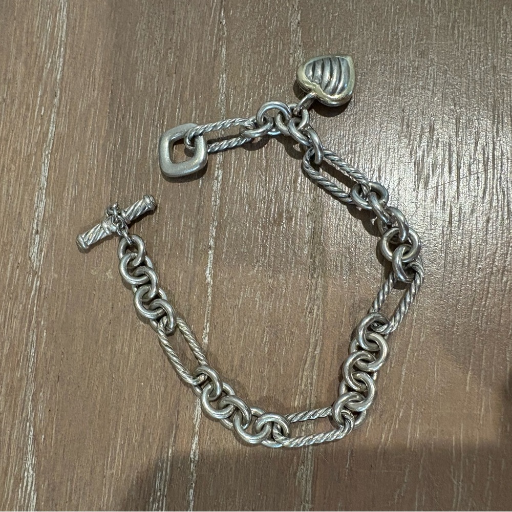 David Yurman Silver and Gold Heart Charm Bracelet